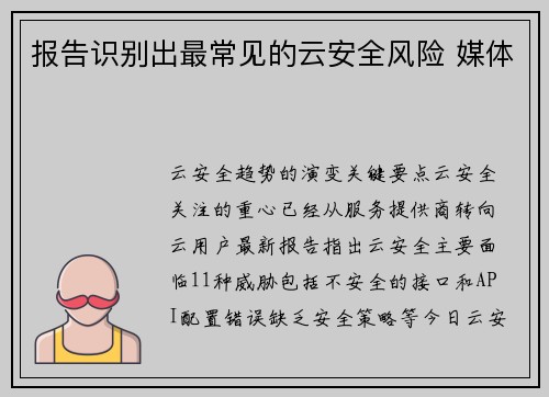报告识别出最常见的云安全风险 媒体
