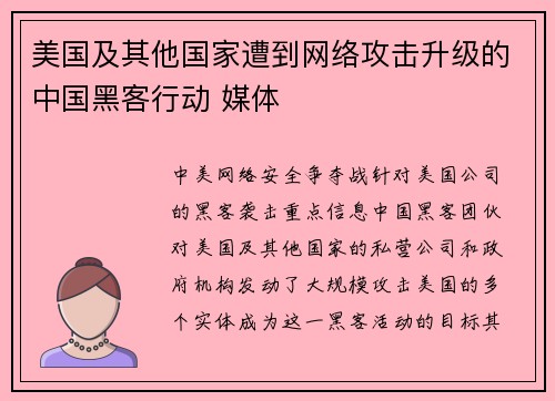 美国及其他国家遭到网络攻击升级的中国黑客行动 媒体