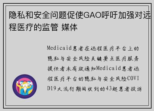 隐私和安全问题促使GAO呼吁加强对远程医疗的监管 媒体